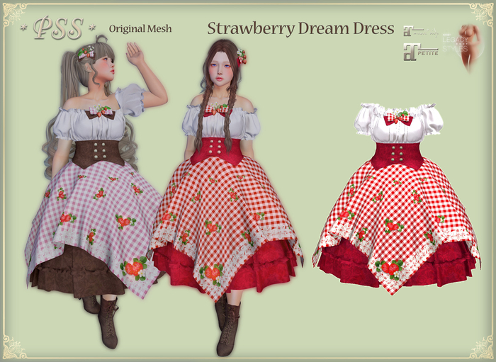 Second Life Marketplace *PSS* Strawberry Dream Dress Red (touch to